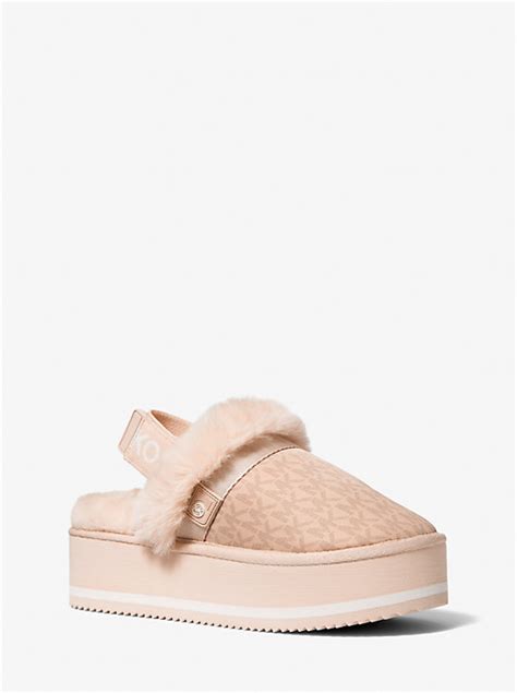 Fifi Signature Logo Nylon and Faux Fur Platform Slipper 